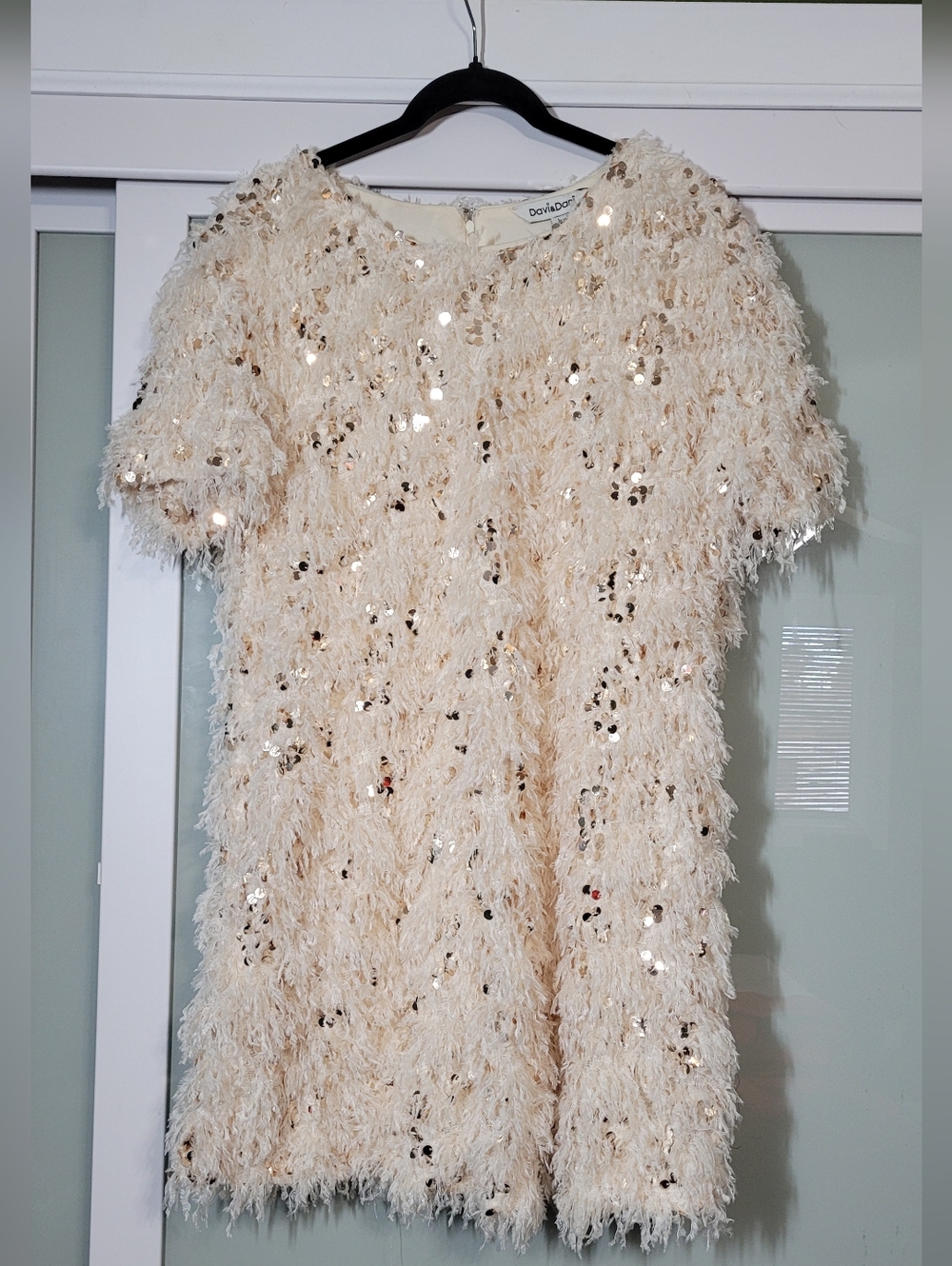 DAVI & DANI Faux Feather Sequin Trim Mini Dress